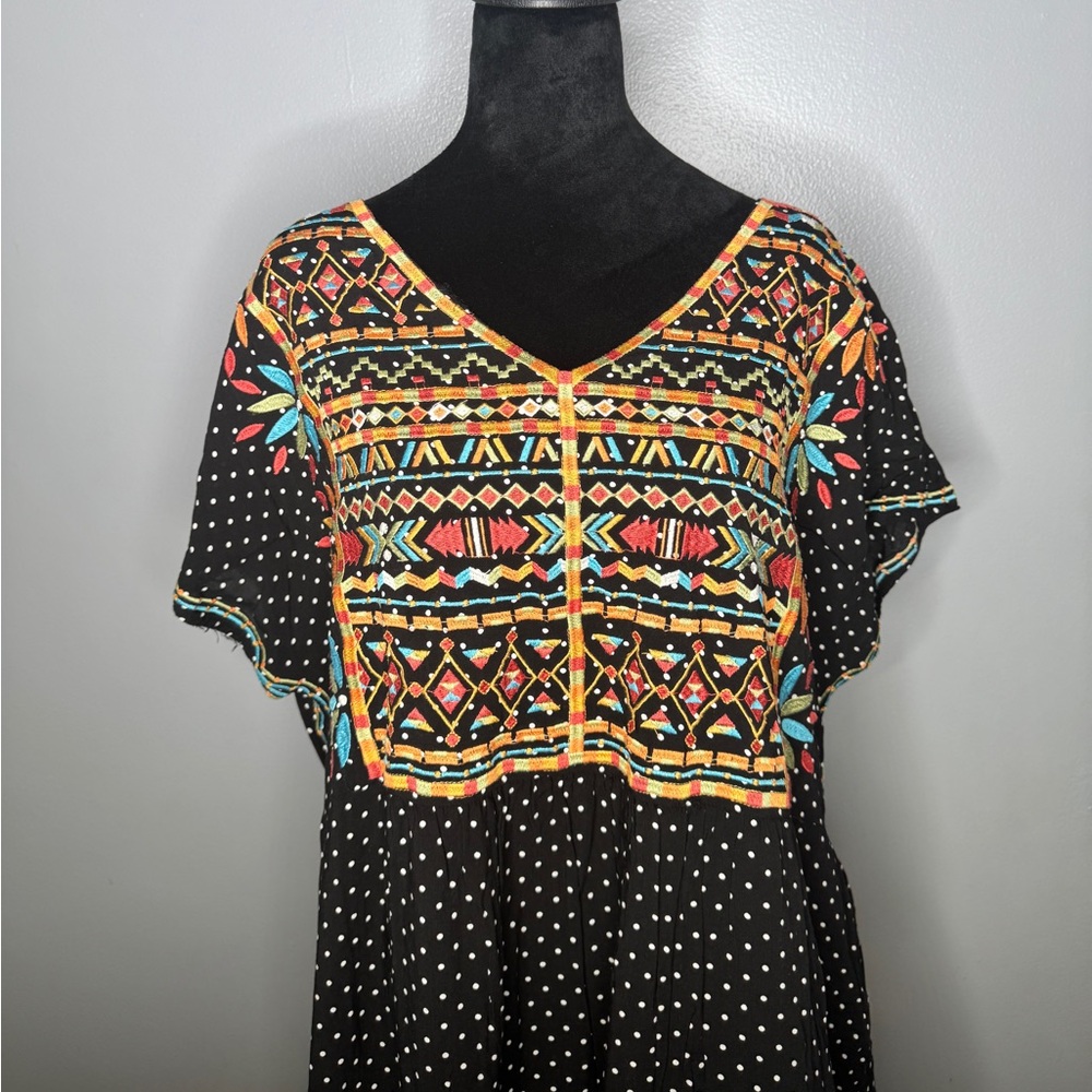 Savannah Jane Women's Boho embroidered polka dot dress/tunic size 1x